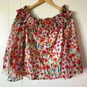 Linda Abel Floral Off the Shoulder Top Blouse Size M